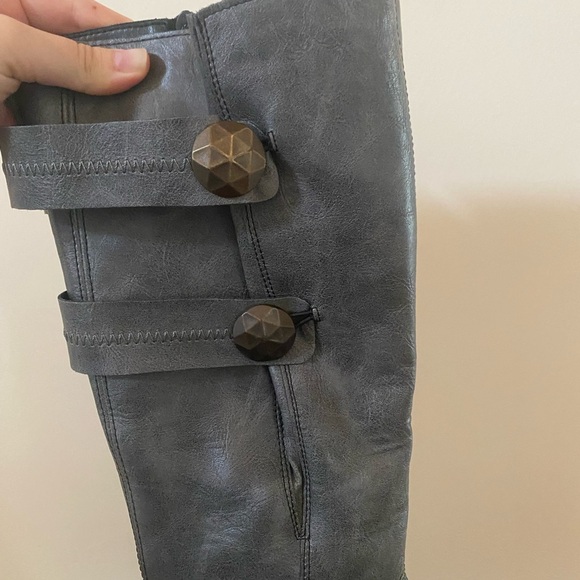 RIEKER VEGAN FAUX LEATHER ASTRID 70 KNEE HIGH GRAY BOOTS FLEECE LINED SIZE EU 41 - Picture 3 of 9